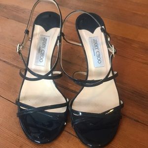 Navy Patent Leather Jimmy Choo Strappy Sandals